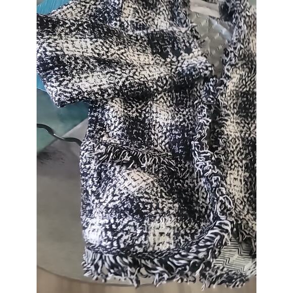 Carol Anderson by Invitation Blazer Jacket Sz 10 Black White Plaid Tweed Fringe - Picture 6 of 16